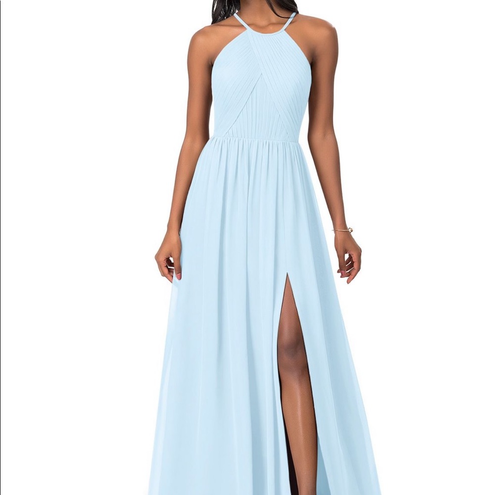 Azazie sky blue Leighton dress